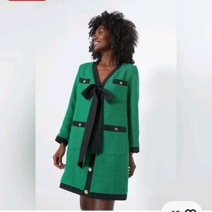 Green and Black Bow Tuckernuck Pomander Place  Coco Tweed Dress Green Sz XXL New
